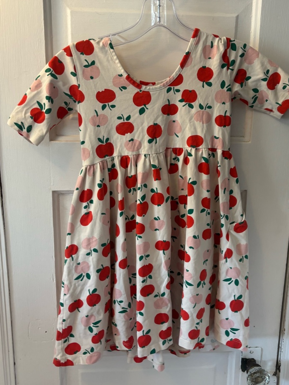 Hanna Andersson Girls White Skater Apple Print Dress Knee Length Organic Cotton - Picture 3 of 4